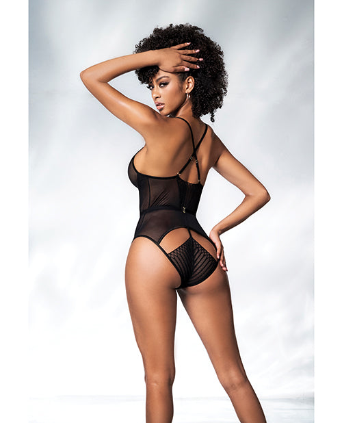 Mesh Cut Out Strappy Bodysuit Black S/m